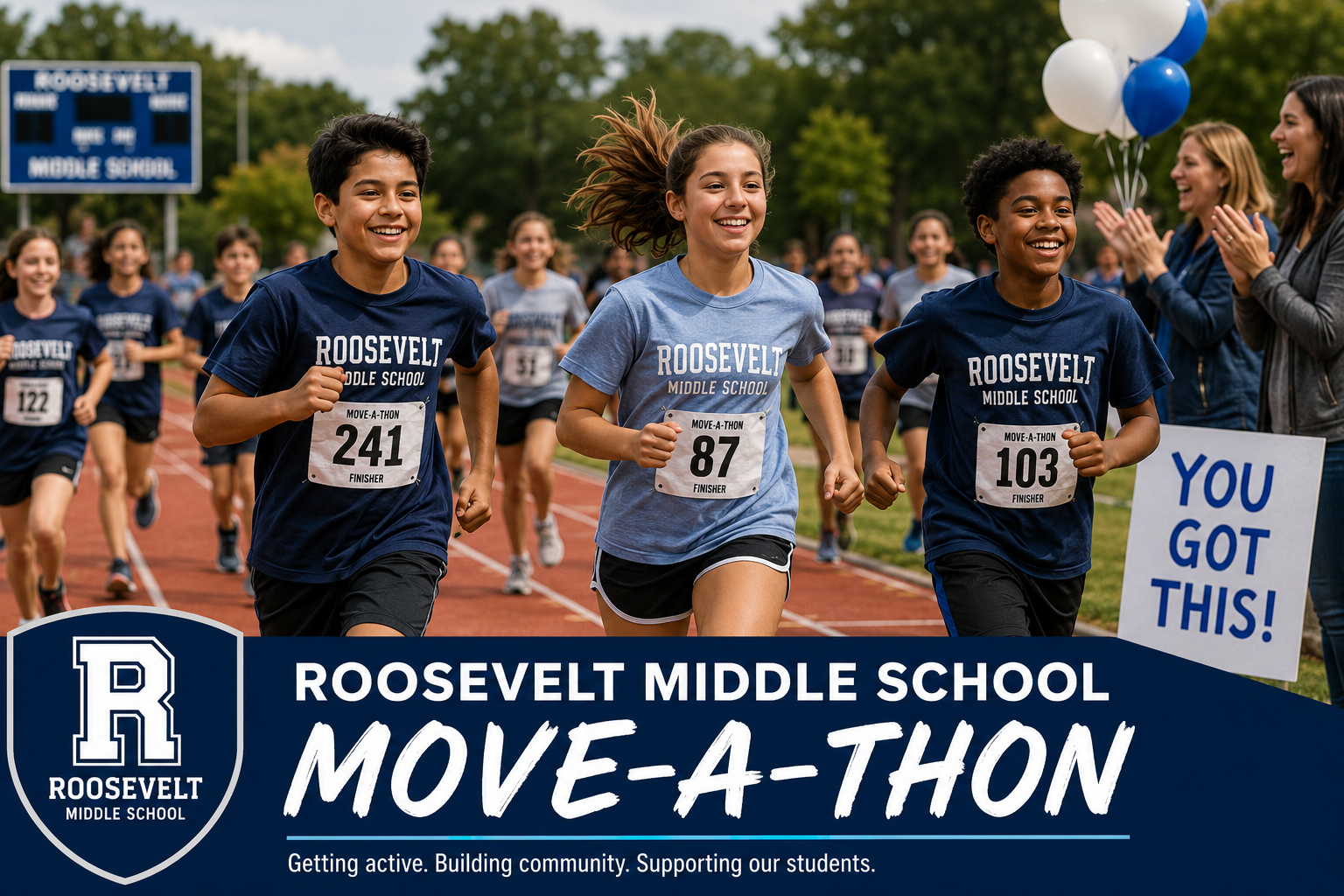 Students participating in Roosevelt Middle School Move-a-thon fundraiser event