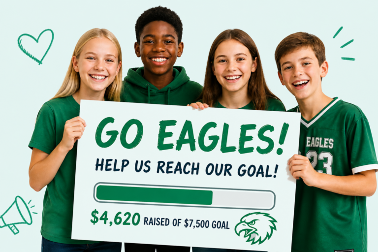 Kids holding a Go Eagles fundraising sign raising money for school using DashPledge platform