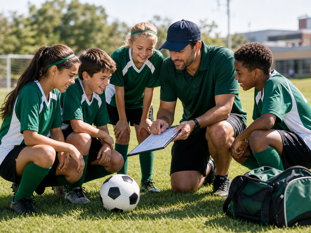 Youth sports coach and team planning a school fundraiser with DashPledge