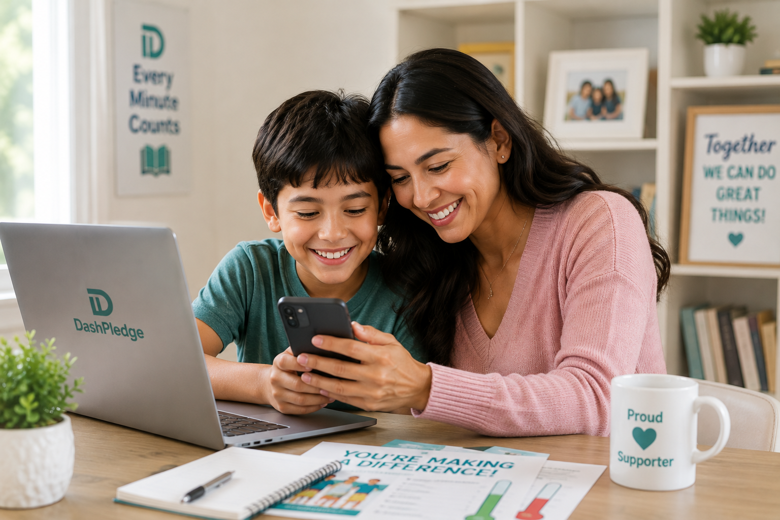 Parent and student using DashPledge together