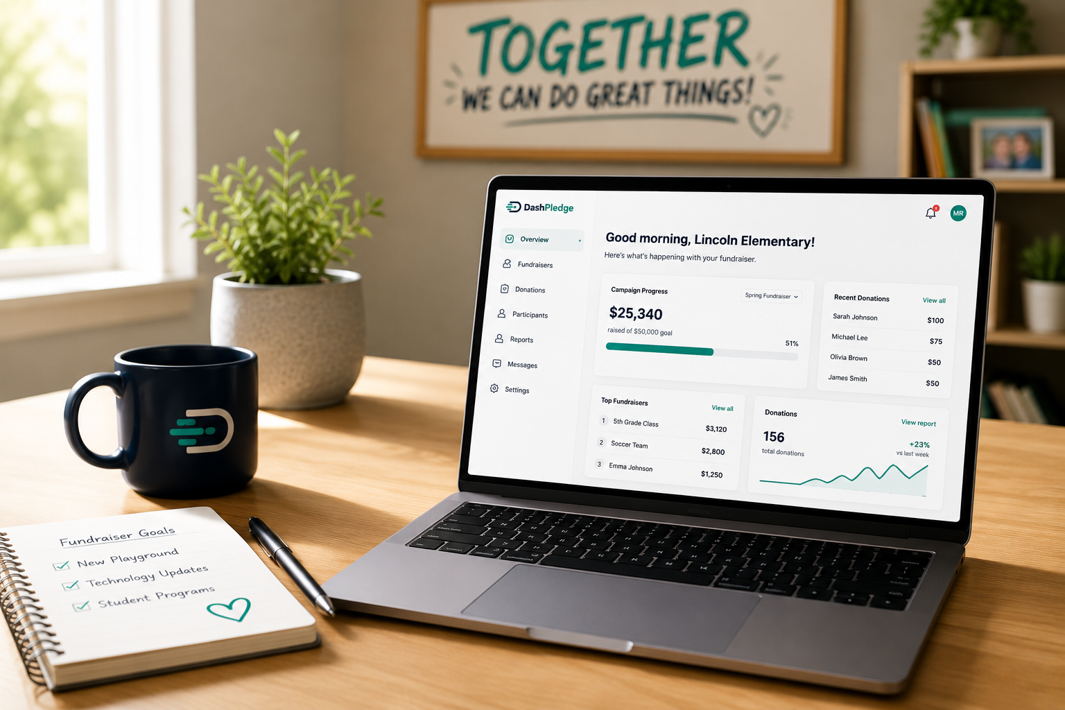 DashPledge fundraiser application and school fundraising