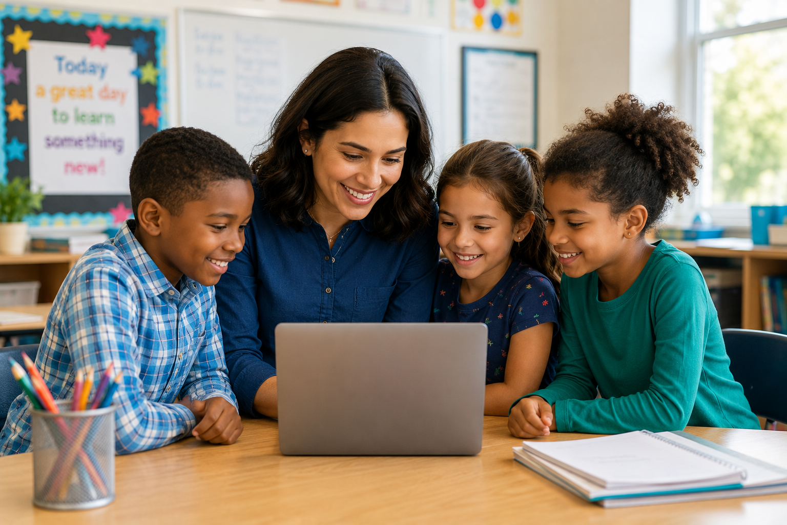 Teacher helping students with DashPledge